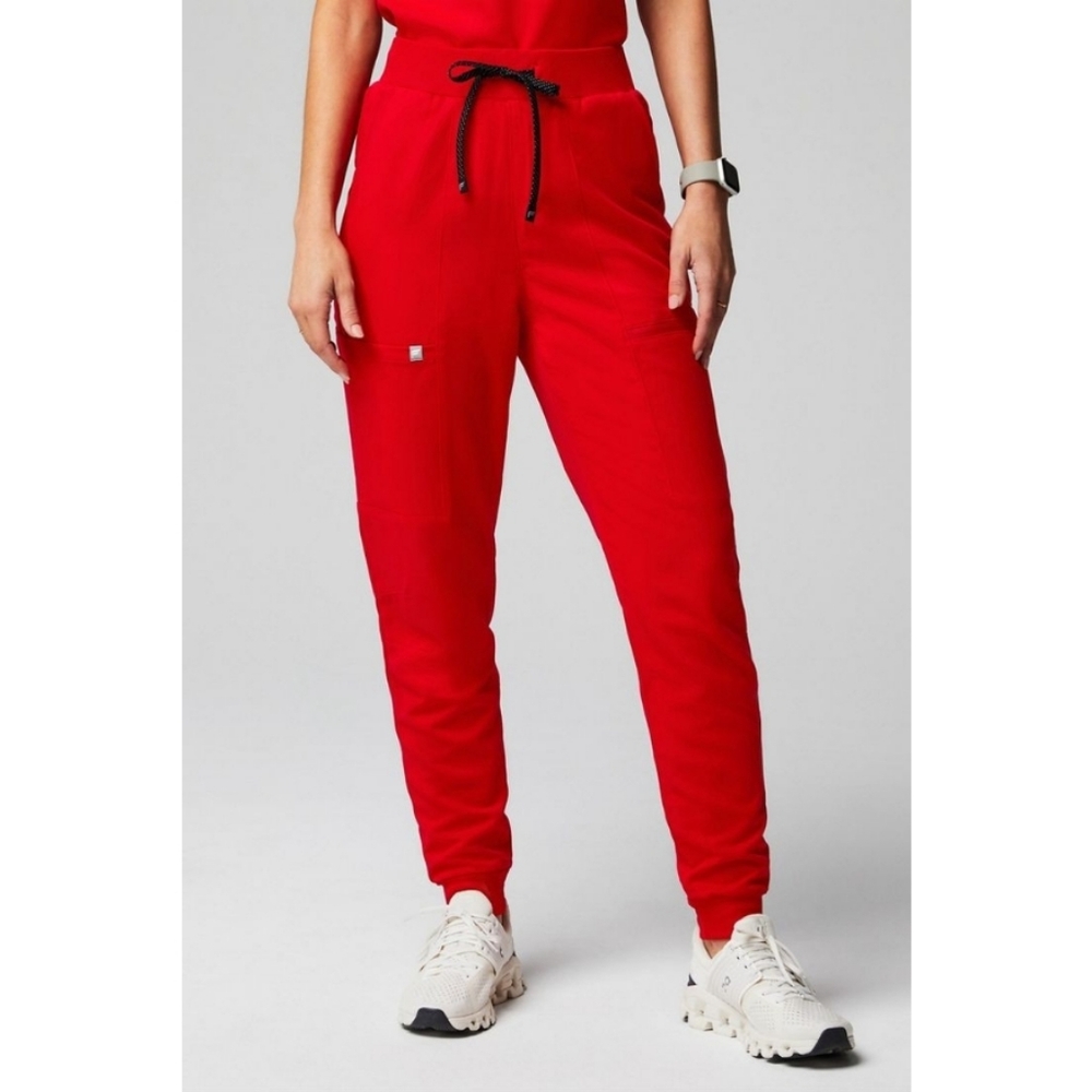 Figs Red Jogger Track Pants with Elastic Waistband